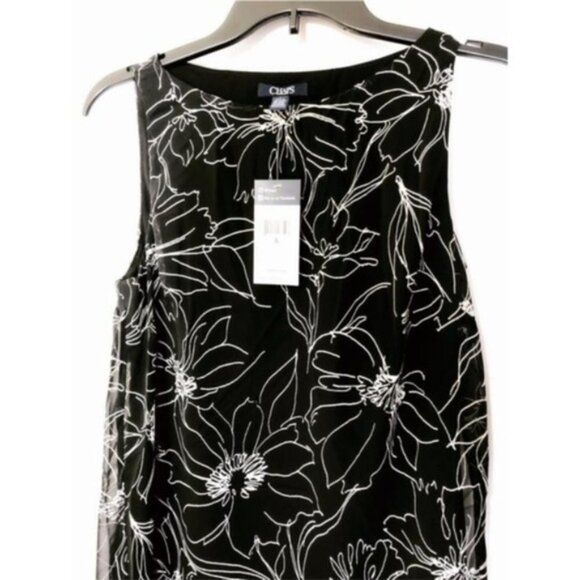 Chaps Womens Black Floral Sleeveless Chiffon Overlay A line Dress Sz 6 New - Picture 6 of 9